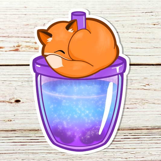 boba tea loving fox sticker