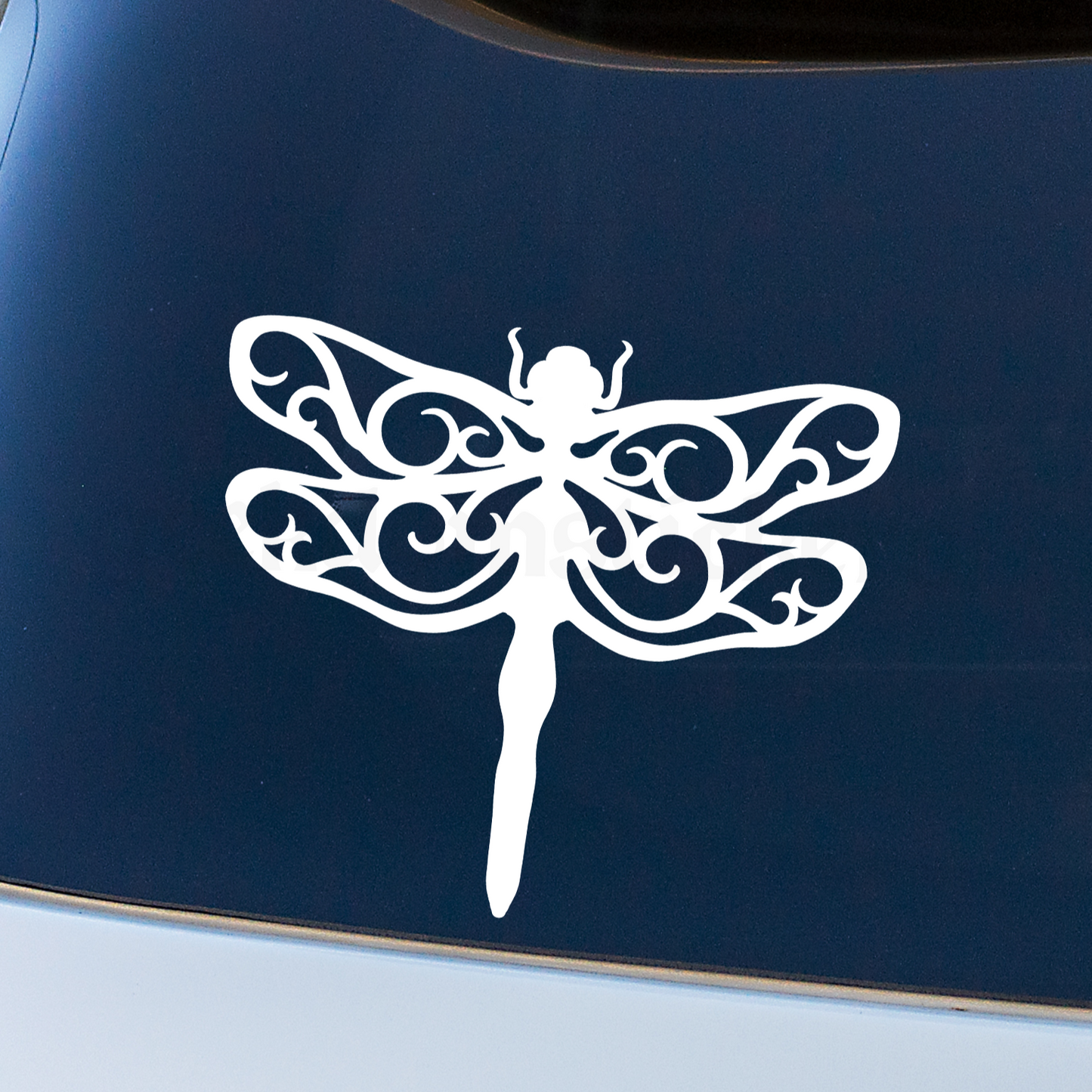 white dragonfly car decal