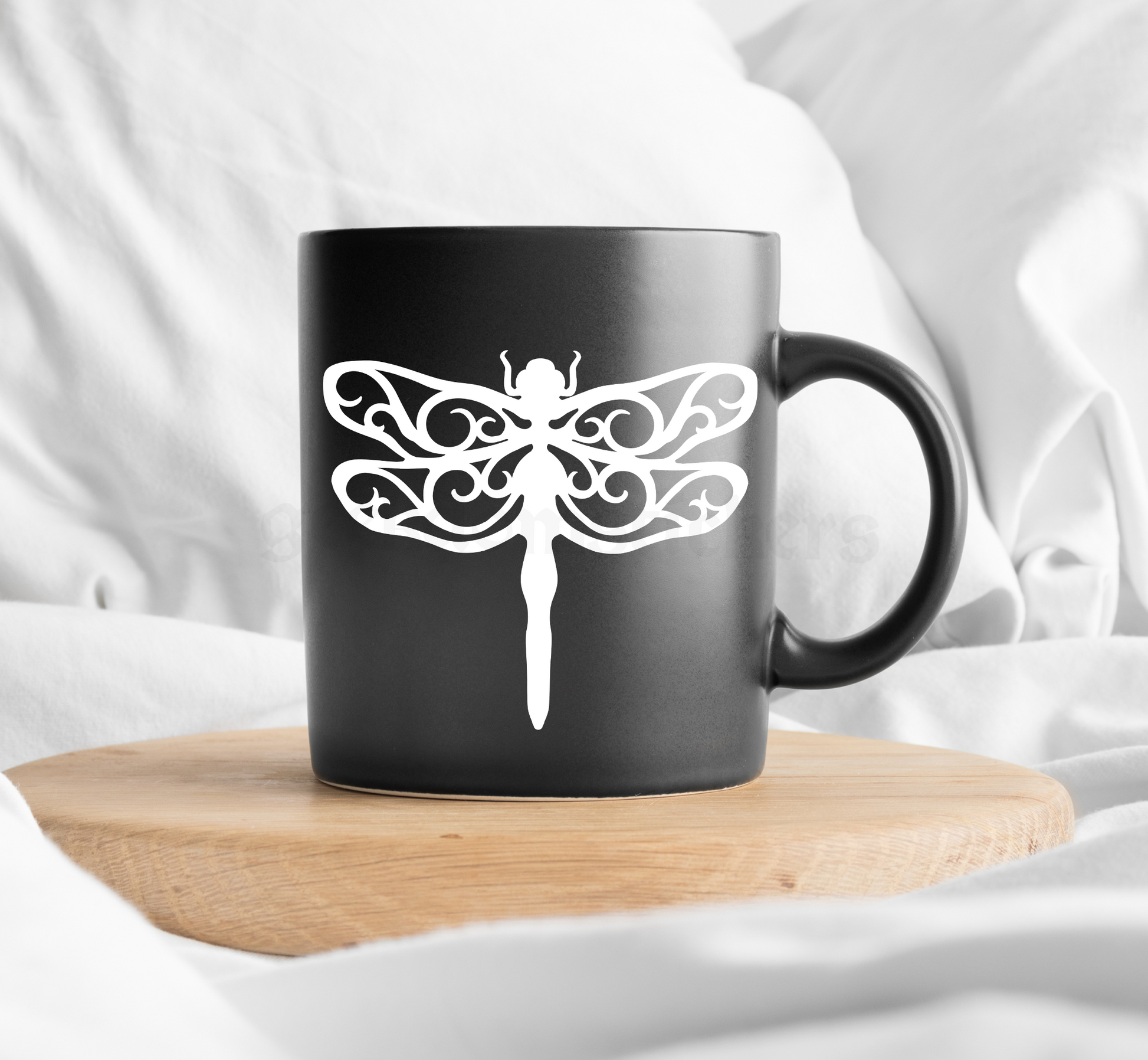 white dragonfly sticker for mug