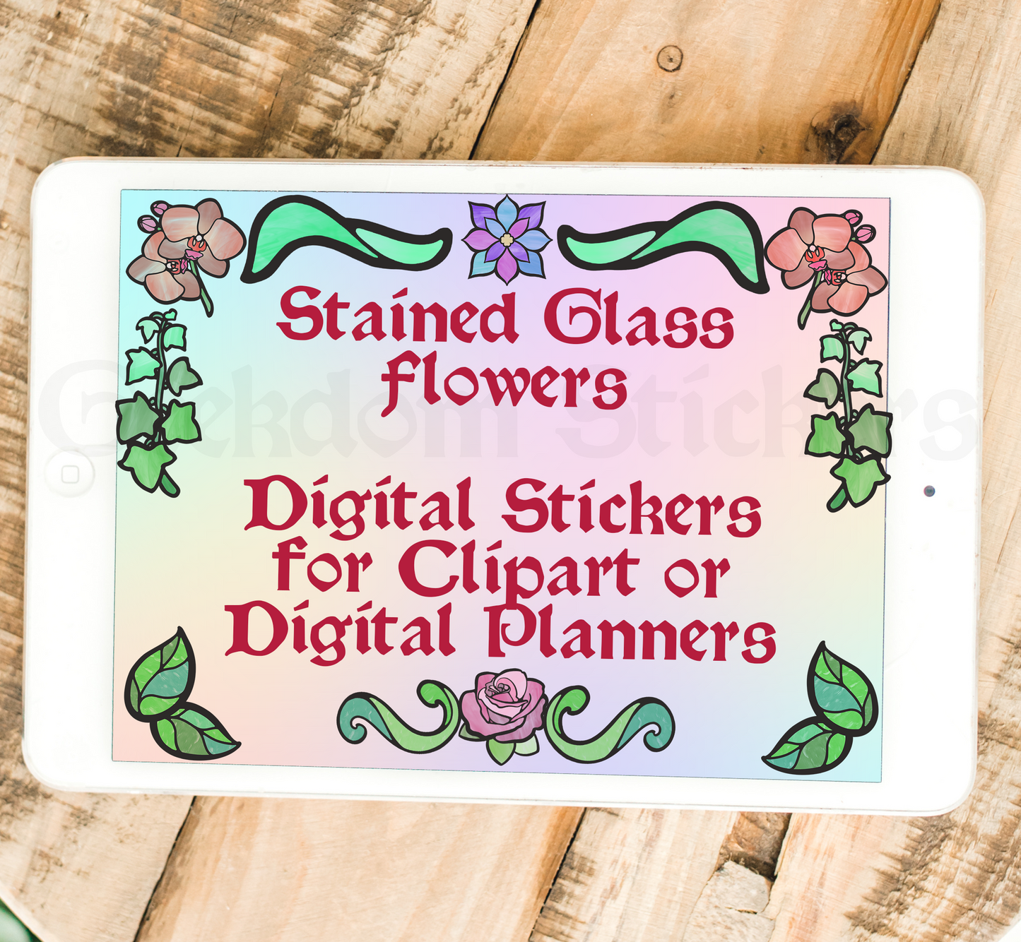 Stained Glass Flowers Digital Sticker